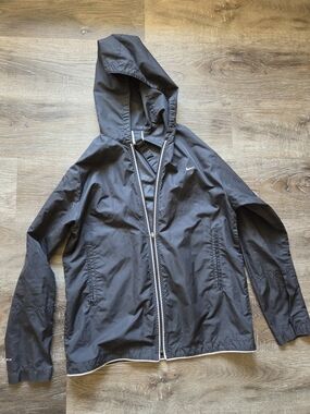Nike Black Hooded Windbreaker with White Trim